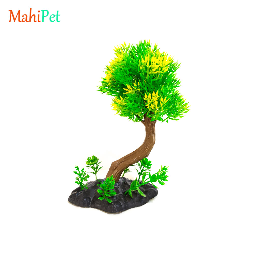 درختچه مصنوعی آکواریوم مدل بنسای دو رنگ (زرد)
